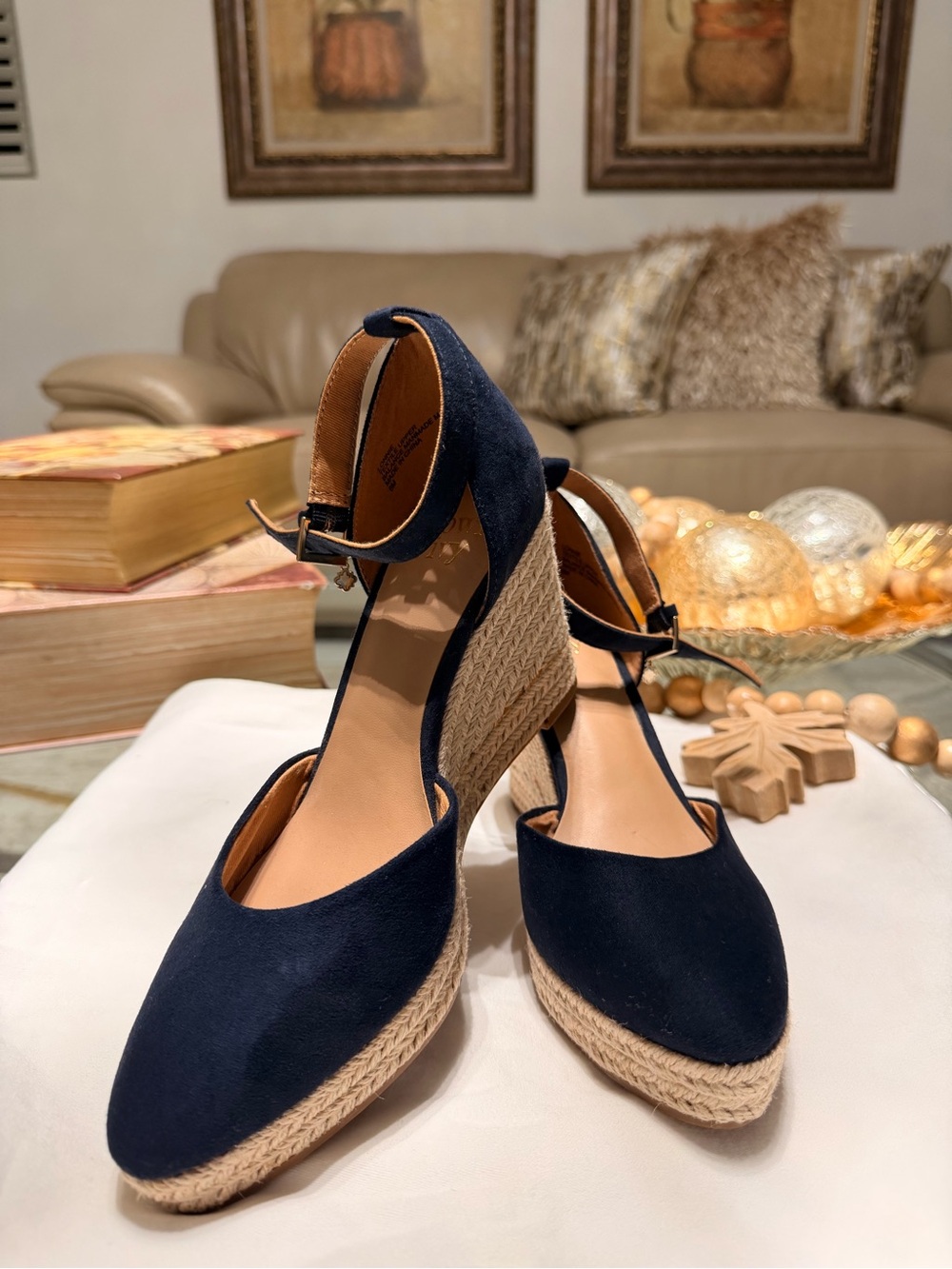 Crown & Ivy Navy Blue Espadrille Wedges — Never Used